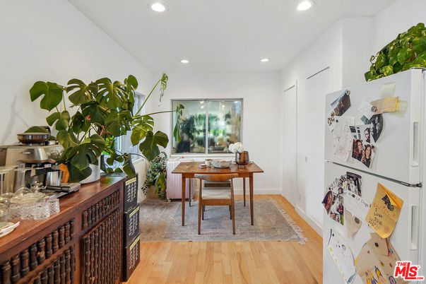 Dining room, Interior, Recessed Lighting, Wood Texture Flooring