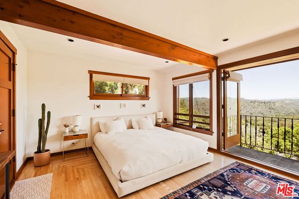 Bedroom, Interior, Recessed Lighting, Wooden Beams, Wood Texture Flooring