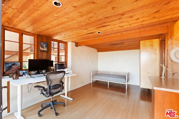 Home Office, Interior, Recessed Lighting, Wooden Ceilings, Wood Texture Flooring, Wooden Walls