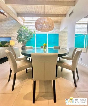 Dining room, Interior, Pendant Lights, Stone Walls, Wooden Beams, Wooden Ceilings