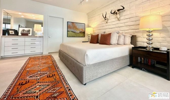 Bedroom, Interior, Recessed Lighting, Stone Walls
