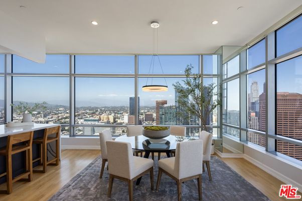 Dining room, Interior, Pendant Lights, Recessed Lighting, Wood Texture Flooring