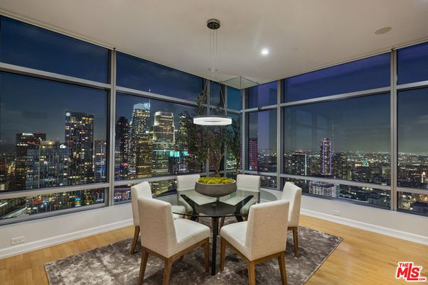 Dining room, Interior, Pendant Lights, Recessed Lighting, Wood Texture Flooring