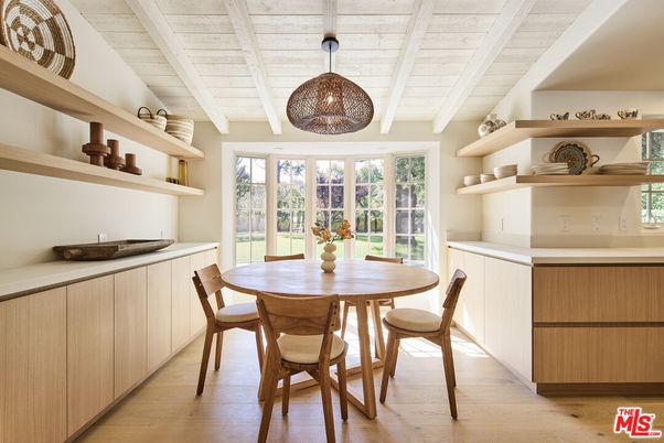 Dining room, Interior, Pendant Lights, Wood Texture Flooring