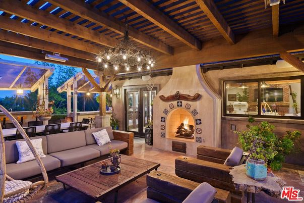 Dining room, Fireplace, Interior, Living room, Pendant Lights, Wooden Beams