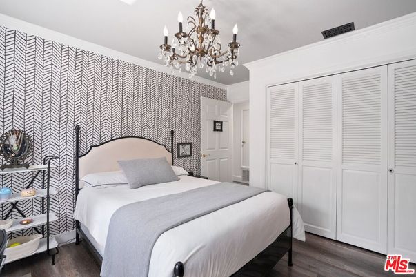 Bedroom, Chandelier, Interior, Wood Texture Flooring