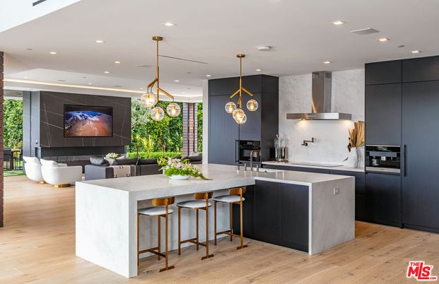 Interior, Kitchen, Living room, Pendant Lights, Recessed Lighting, Wood Texture Flooring