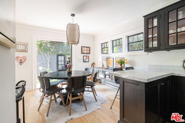 Dining room, Interior, Pendant Lights, Wood Texture Flooring