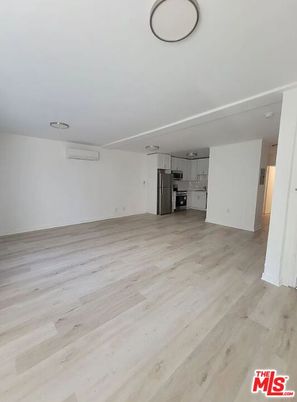 Empty room, Interior, Kitchen, Stainless Steel Appliances, Wood Texture Flooring
