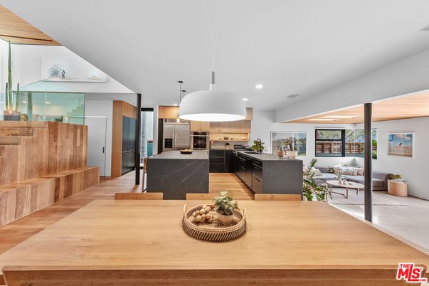 Interior, Kitchen, Living room, Pendant Lights, Recessed Lighting, Stainless Steel Appliances, Wood Texture Flooring