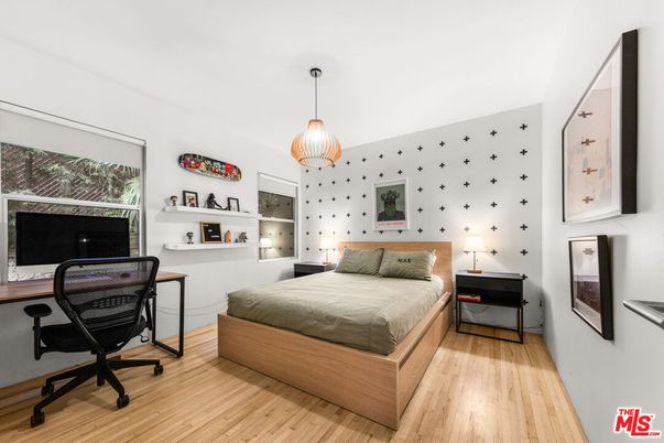 Bedroom, Home Office, Interior, Pendant Lights, Wood Texture Flooring