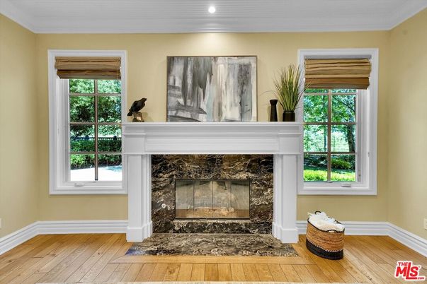 Fireplace, Interior, Recessed Lighting, Wood Texture Flooring