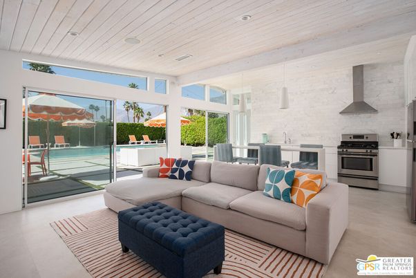Interior, Kitchen, Living room, Pendant Lights, Recessed Lighting, Stainless Steel Appliances, Stone Walls, Wooden Ceilings