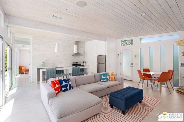 Dining room, Interior, Kitchen, Living room, Pendant Lights, Recessed Lighting, Stainless Steel Appliances, Stone Walls, Wooden Ceilings