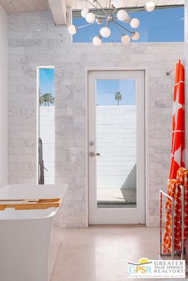 Bathroom, Free Standing Baths, Interior, Marble Walls, Pendant Lights