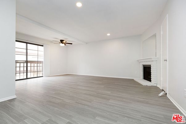 Empty room, Fireplace, Interior, Recessed Lighting, Wood Texture Flooring