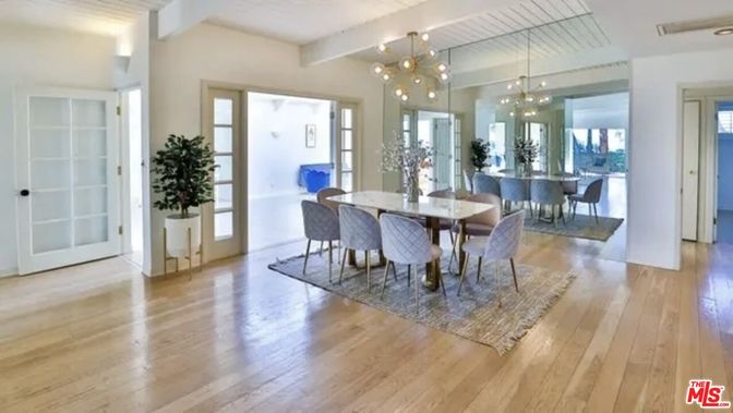 Dining room, Interior, Pendant Lights, Wood Texture Flooring