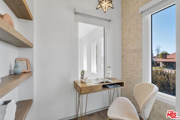 Home Office, Interior, Stone Walls, Wood Texture Flooring