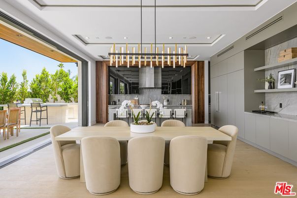 Dining room, Interior, Pendant Lights, Recessed Lighting, Wood Texture Flooring