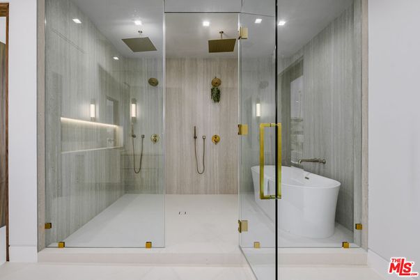 Bathroom, Free Standing Baths, Glass Shower, Interior, Recessed Lighting