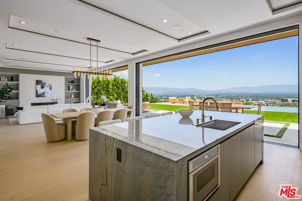 Dining room, Interior, Kitchen, Pendant Lights, Recessed Lighting, Water, Wood Texture Flooring