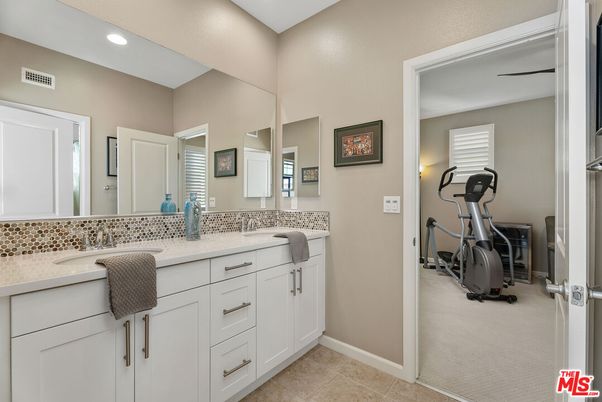 Bathroom, Dual Sink Vanities, Fitness Equipment, Interior, Recessed Lighting