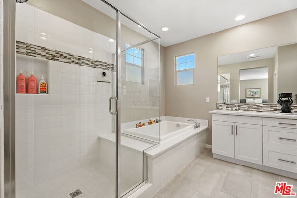 Bathroom, Dual Sink Vanities, Glass Shower, Interior, Recessed Lighting