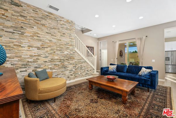 Interior, Living room, Recessed Lighting, Stone Walls