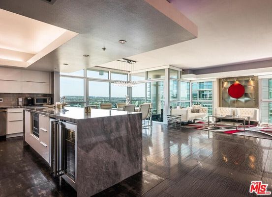 Chandelier, Dining room, Interior, Kitchen, Living room, Pendant Lights, Recessed Lighting, Stainless Steel Appliances, Water, Wood Texture Flooring