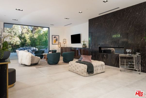 Fireplace, Interior, Living room, Marble Walls, Recessed Lighting