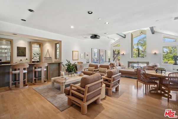 Dining room, Interior, Living room, Recessed Lighting, Wood Texture Flooring