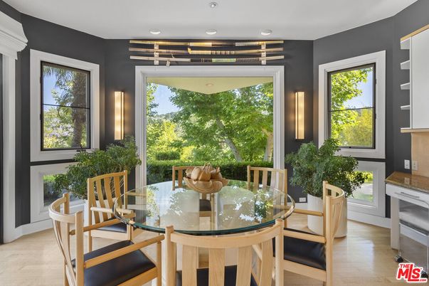 Dining room, Interior, Recessed Lighting, Wood Texture Flooring