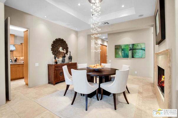 Dining room, Fireplace, Interior, Pendant Lights, Recessed Lighting