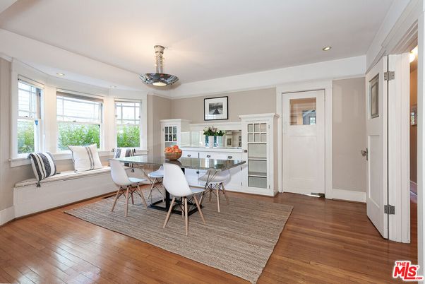Dining room, Interior, Pendant Lights, Recessed Lighting, Wood Texture Flooring