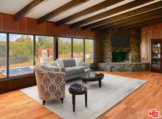 Fireplace, Interior, Living room, Stone Walls, Wooden Beams, Wood Texture Flooring, Wooden Walls