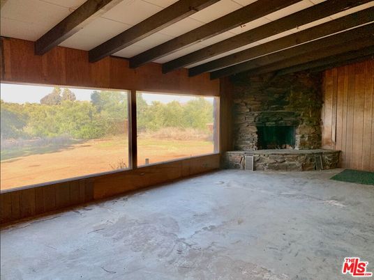 Empty room, Fireplace, Interior, Stone Walls, Wooden Beams