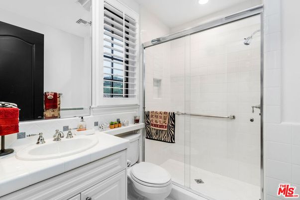 Bathroom, Glass Shower, Interior, Recessed Lighting, Tile Countertops