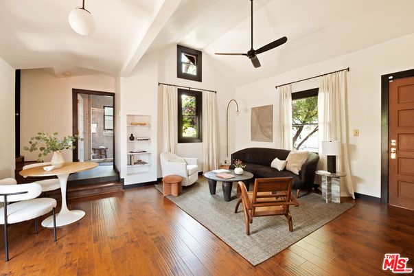 Dining room, Interior, Living room, Pendant Lights, Wood Texture Flooring