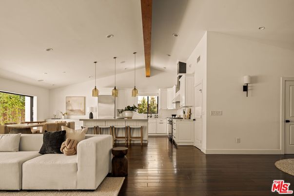 Dining room, Interior, Kitchen, Living room, Pendant Lights, Recessed Lighting, Wooden Beams, Wood Texture Flooring