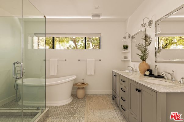 Bathroom, Dual Sink Vanities, Free Standing Baths, Glass Shower, Interior, Recessed Lighting