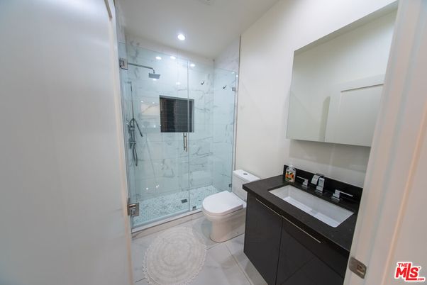 Bathroom, Glass Shower, Interior, Marble Walls, Recessed Lighting