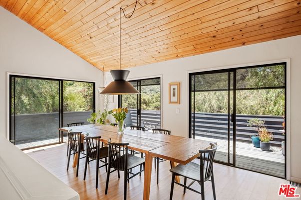 Dining room, Interior, Pendant Lights, Wooden Ceilings, Wood Texture Flooring