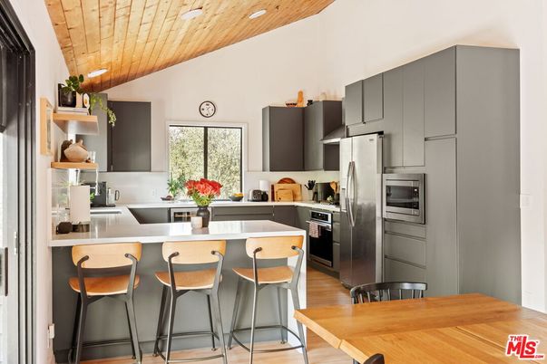 Interior, Kitchen, Recessed Lighting, Stainless Steel Appliances, Wooden Ceilings, Wood Texture Flooring