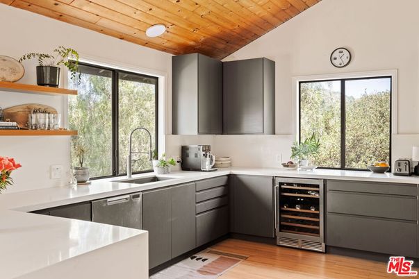 Interior, Kitchen, Recessed Lighting, Wooden Ceilings, Wood Texture Flooring