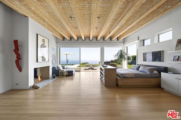Fireplace, Interior, Recessed Lighting, Water, Wooden Beams, Wooden Ceilings, Wood Texture Flooring