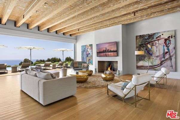 Fireplace, Interior, Living room, Water, Wooden Beams, Wooden Ceilings, Wood Texture Flooring