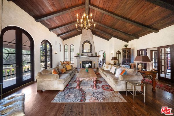 Chandelier, Fireplace, Interior, Living room, Wooden Beams, Wooden Ceilings, Wood Texture Flooring