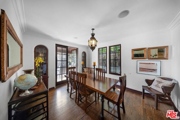 Dining room, Interior, Pendant Lights, Wood Texture Flooring