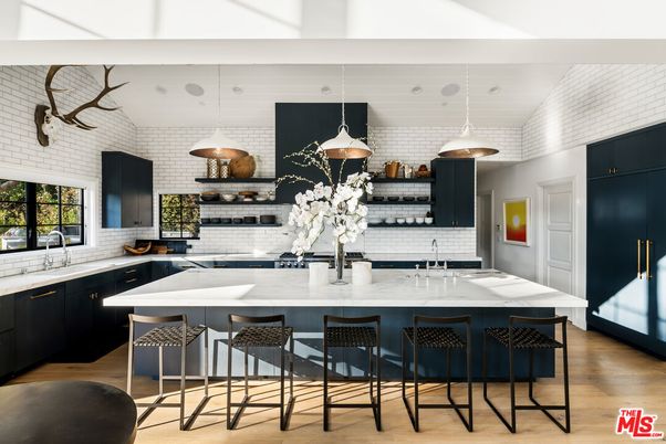 Interior, Kitchen, Pendant Lights, Stainless Steel Appliances, Stone Walls, Wood Texture Flooring