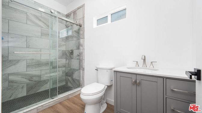 Bathroom, Glass Shower, Interior, Wood Texture Flooring